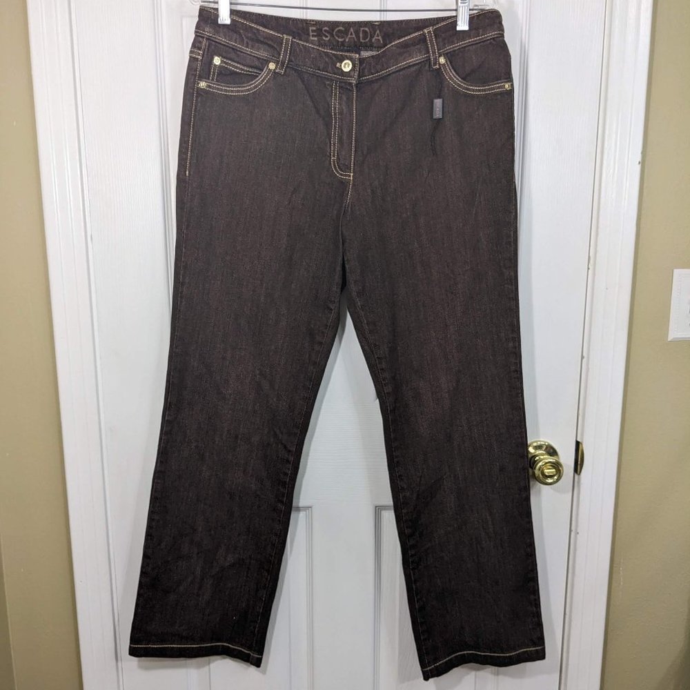 ESCADA Brown Straight Leg Tan Stitched & Gold Accents Jeans  - 42 = 12* NWOT